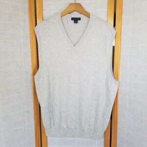 Lands’ End Men’s Sweater Vest XL Gray Cotton Cashmere V-Neck Pullover Classic